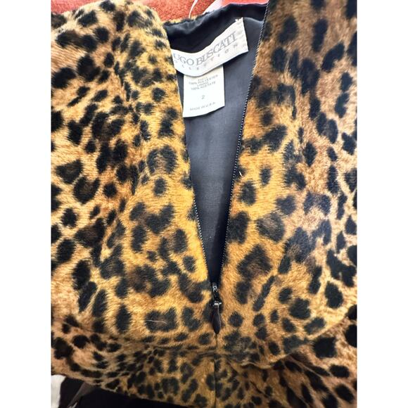 Vintage 90's Hugo Buscati Leopard Print Faux Fur Mini Skirt Sz 2 - Picture 5 of 12